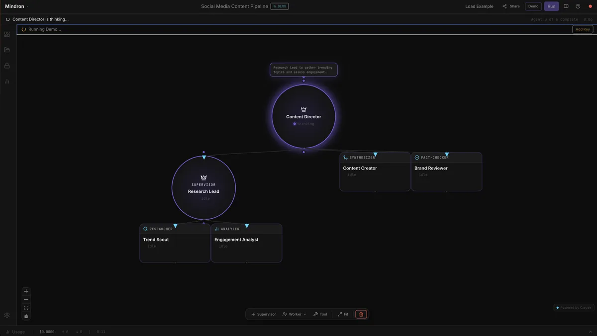 Screenshot of Mindron Multi Agent System Builder