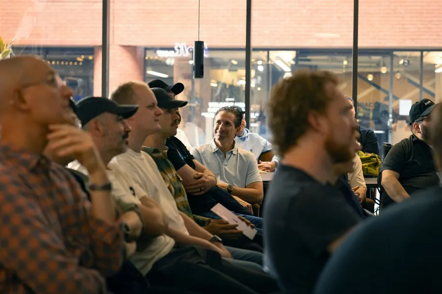 Team gathered for a talk in the office