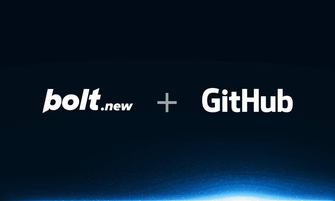 Bolt editor showing the GitHub integration connecting a project to a repository