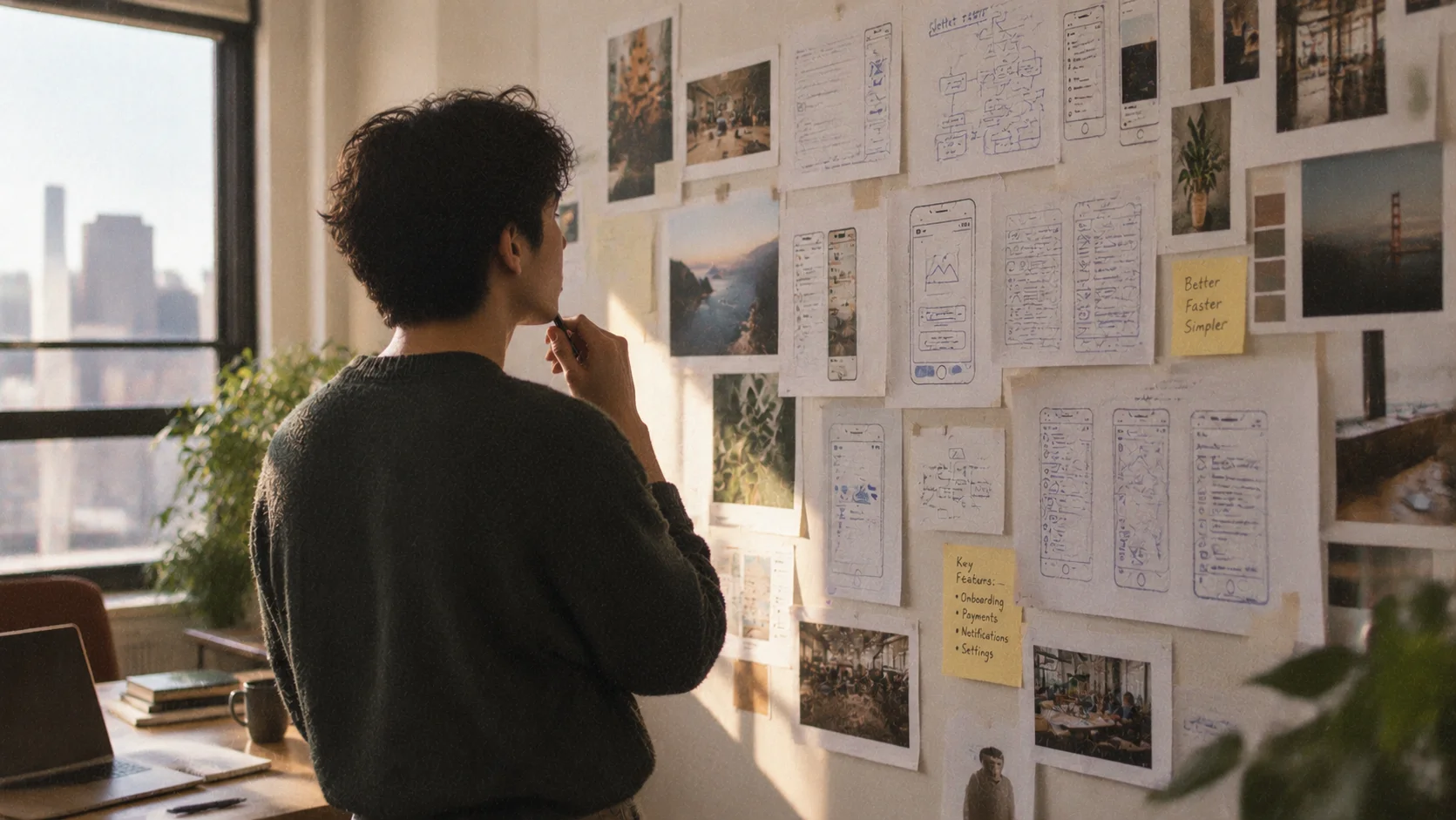 Founder comparing Bubble alternatives while sketching app wireframes