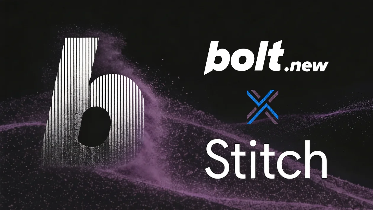 Google Stitch design being exported to Bolt with the Export to Bolt button