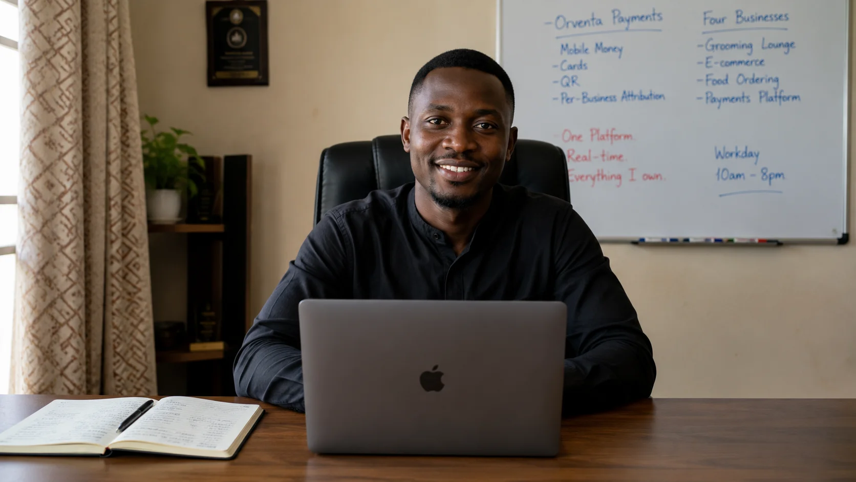 Ssebandeke Dullaart, founder of United Brands Uganda, whose four businesses run on his own Orventa Payments platform built with Bolt.new