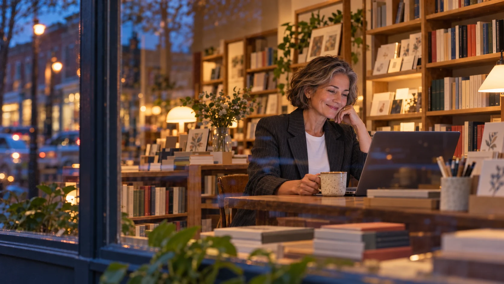 Small business owner building a WordPress alternative website with AI on her laptop