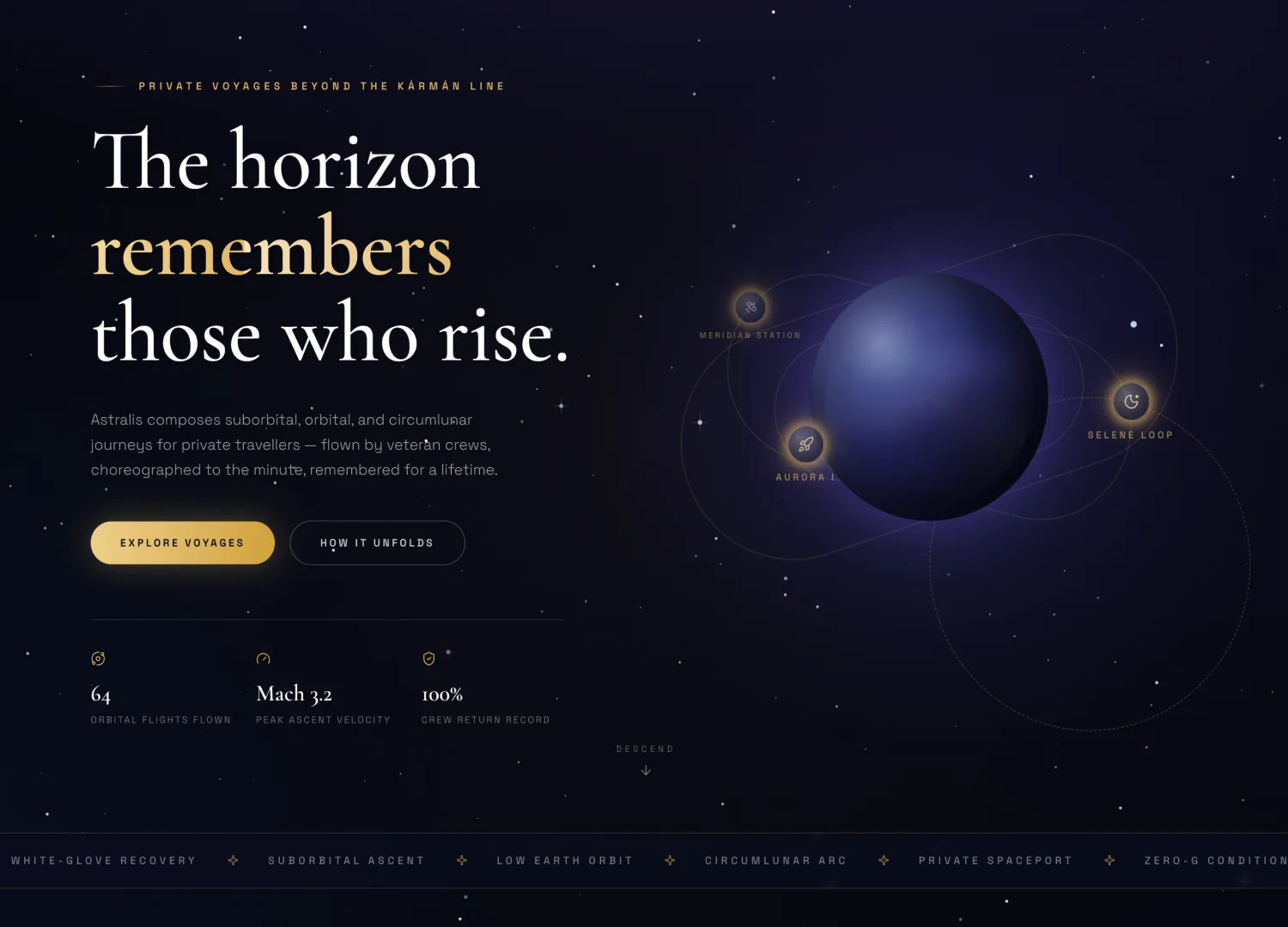 Space Tourism template — screen 1