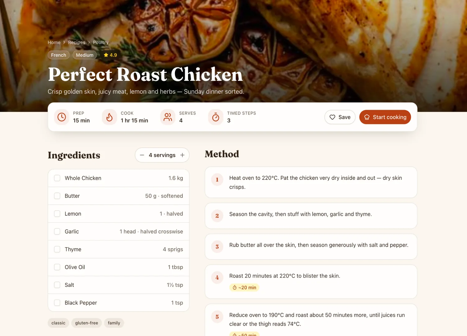 Recipe Finder template — screen 2