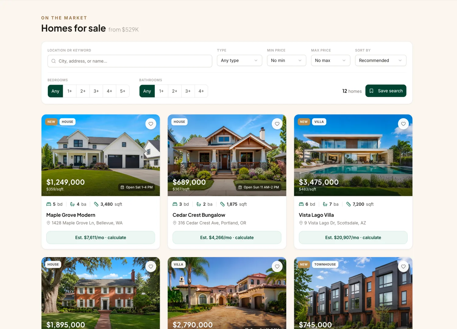 Real Estate template — screen 2