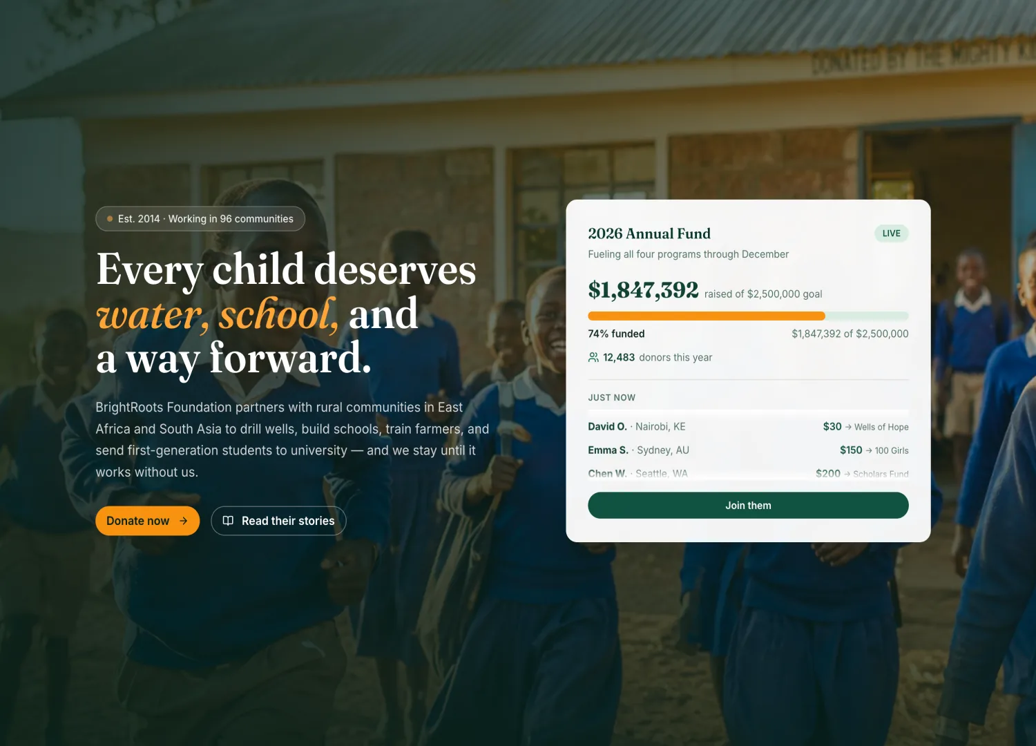 Nonprofit Site template — screen 1