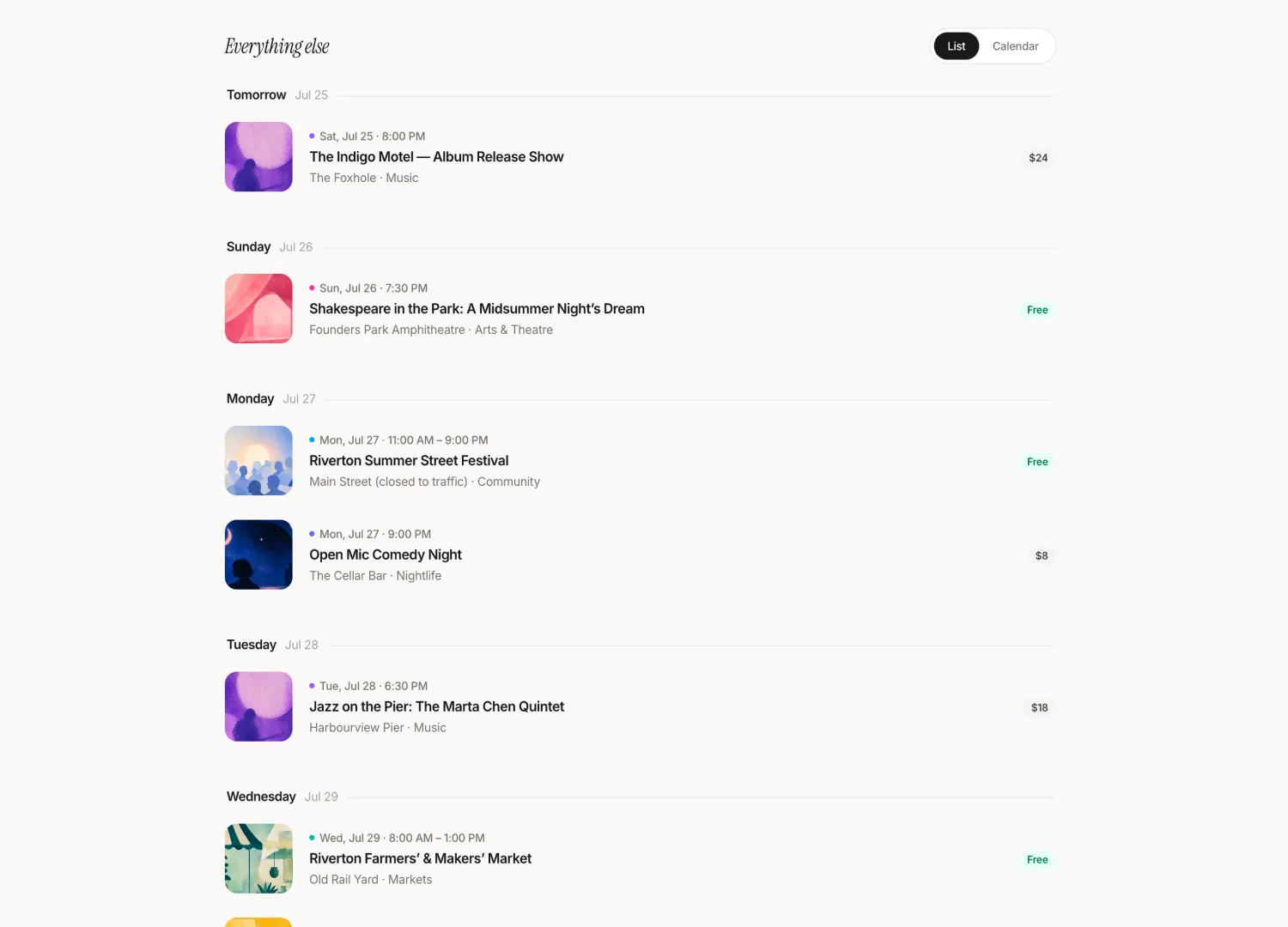 Events Guide template — screen 2